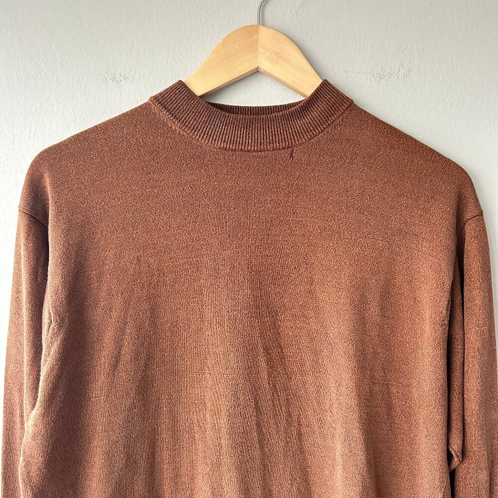 Bachrach 100% Silk Shirt Men L Brown Crewneck Top - Picture 2 of 5